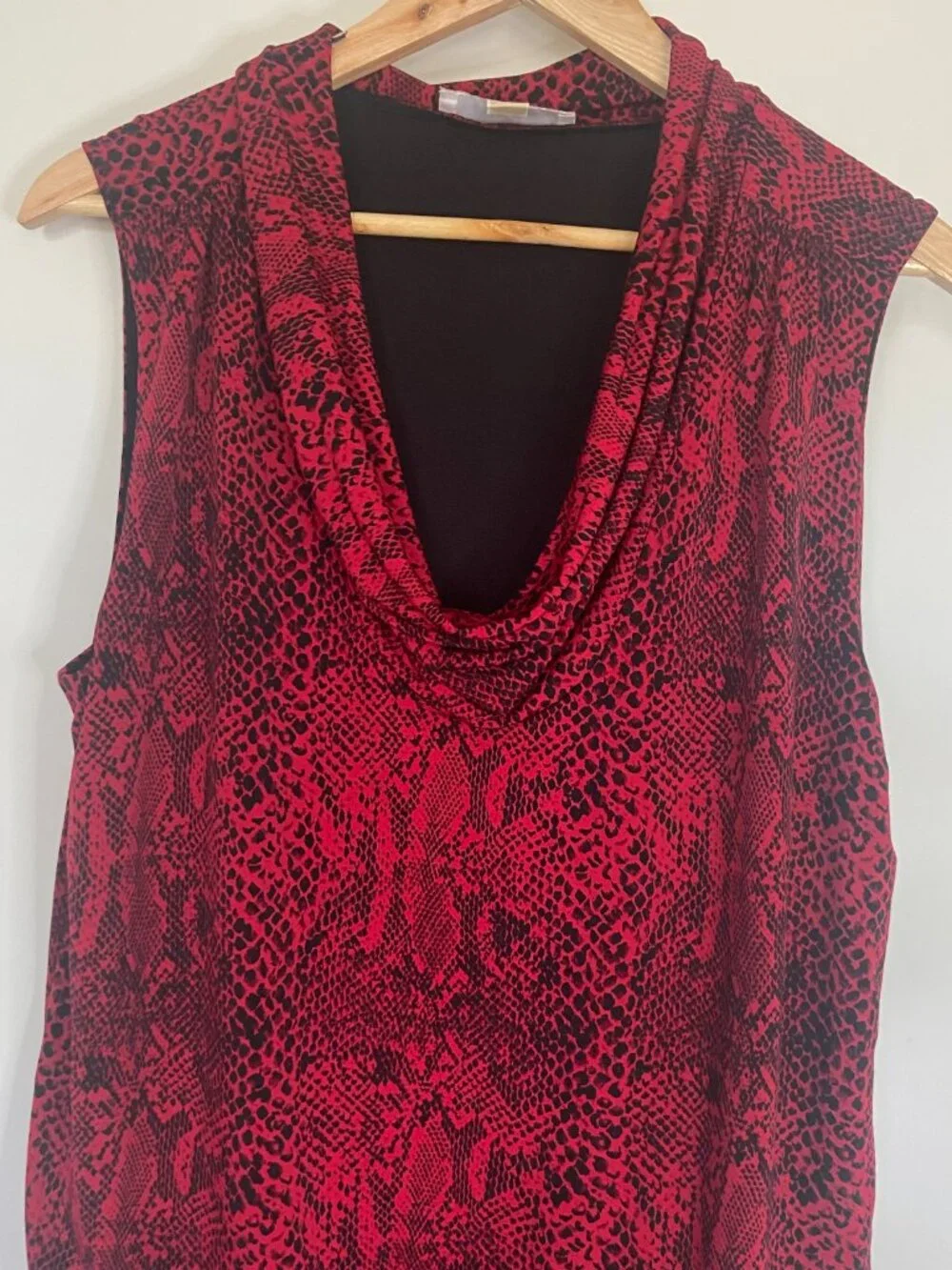 Michael Kors Women's Red Black Cowl Neck Snakeskin Print Knee Length Dress  L